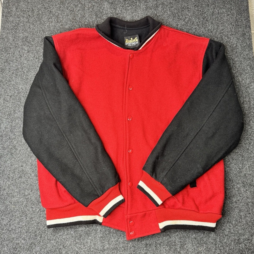 Vintage Auburn Sportswear Varsity Jacket Mens Red Black Wool Letterman USA